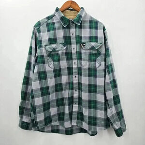 Button Down Shirt Under Armour Green Plaid Elbow Patch Lovesleeve Utility Large